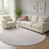 8' Pink And Ivory Striped Washable Round Rug With UV Protection