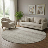 8' Taupe And Beige Striped Washable Round Rug With UV Protection