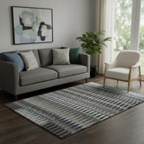 5' X 8' Black Gray And Blue Southwestern Washable Area Rug With UV Protection