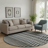 8' Black Gray And Blue Southwestern Washable Round Rug With UV Protection