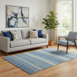 5' X 8' Denim Blue And Gray Southwestern Washable Area Rug With UV Protection