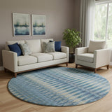 8' Denim Blue And Gray Southwestern Washable Round Rug With UV Protection