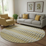 8' Gold Gray And Beige Southwestern Washable Round Rug With UV Protection