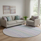 8' Lavender Pink And Green Southwestern Washable Round Rug With UV Protection