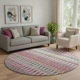 8' Mauve Blush And Ivory Southwestern Washable Round Rug With UV Protection