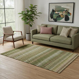 5' X 8' Olive Green Ivory And Brown Southwestern Washable Area Rug With UV Protection
