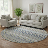 8' Taupe Gold And Gray Southwestern Washable Round Rug With UV Protection