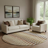 8' Terra Cotta Ivory And Beige Southwestern Washable Round Rug With UV Protection