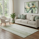 5' X 8' Artichoke Green And Ivory Striped Washable Area Rug With UV Protection