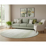 8' Artichoke Green And Ivory Striped Washable Round Rug With UV Protection