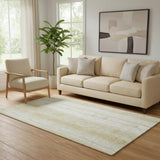 5' X 8' Gold And Ivory Striped Washable Area Rug With UV Protection