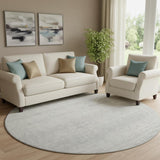 8' Silver And Ivory Striped Washable Round Rug With UV Protection