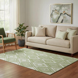 5' X 8' Green And Ivory Geometric Washable Area Rug With UV Protection