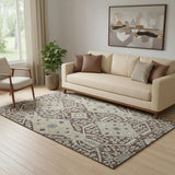 5' X 8' Chocolate Gray And Beige Floral Washable Area Rug With UV Protection