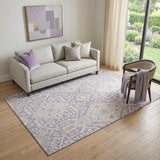 5' X 8' Lavender Gray And Beige Floral Washable Area Rug With UV Protection