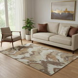 5' X 8' Chocolate Ivory And Beige Abstract Washable Area Rug With UV Protection