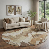 8' Chocolate Ivory And Beige Abstract Washable Round Rug With UV Protection