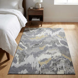 3' X 5' Gray Gold And Ivory Abstract Washable Area Rug With UV Protection