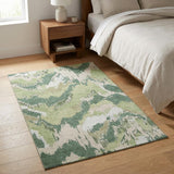 3' X 5' Green Ivory And Beige Abstract Washable Area Rug With UV Protection