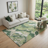 5' X 8' Green Ivory And Beige Abstract Washable Area Rug With UV Protection