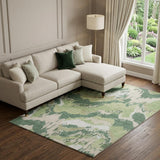 8' X 10' Green Ivory And Beige Abstract Washable Area Rug With UV Protection