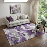 5' X 8' Purple Ivory And Gray Abstract Washable Area Rug With UV Protection