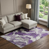 8' X 10' Purple Ivory And Gray Abstract Washable Area Rug With UV Protection