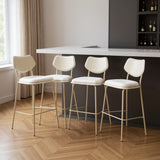 Set of Four 30" Light Gray Fabric And Faux Leather And Steel Bar Height Bar Chairs