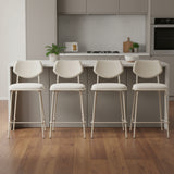 Set of Four 26" Light Gray Fabric And Faux Leather And Steel Counter Height Bar Chairs