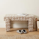 40" Beige and Brown Geometric Fabric Upholstered Dining Bench