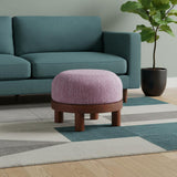 23" Wisteria And Brown Upholstery Abstract Round Ottoman