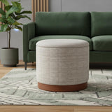 20" Gray Wood And Fabric Round Ottoman With Storage