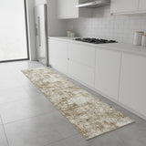 8' Brown And Ivory Abstract Washable Runner Rug