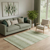 5' X 8' Artichoke Green And Beige Striped Washable Area Rug With UV Protection
