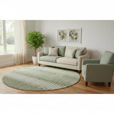 8' Artichoke Green And Beige Striped Washable Round Rug With UV Protection