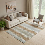 5' X 8' Rust Gray And Silver Striped Washable Area Rug With UV Protection