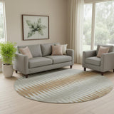 8' Rust Gray And Silver Striped Washable Round Rug With UV Protection