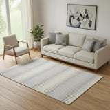 5' X 8' Silver Ivory And Gray Striped Washable Area Rug With UV Protection