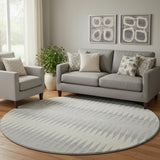 8' Silver Ivory And Gray Striped Washable Round Rug With UV Protection