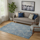 5' X 8' Blue And Gray Floral Washable Area Rug With UV Protection
