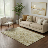 5' X 8' Gold And Beige Floral Washable Area Rug With UV Protection