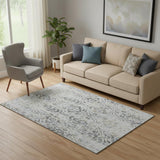 5' X 8' Gray And Blue Floral Washable Area Rug With UV Protection