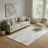 5' X 8' Ivory And Beige Floral Washable Area Rug With UV Protection