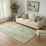 5' X 8' Artichoke Green And Beige Polka Dot Washable Area Rug With UV Protection
