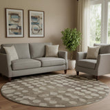 8' Brown And Beige Polka Dot Washable Round Rug With UV Protection