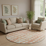 8' Coral And Beige Polka Dot Washable Round Rug With UV Protection
