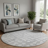 8' Gray And Ivory Polka Dot Washable Round Rug With UV Protection