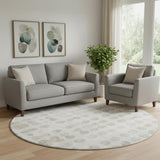 8' Ivory And Beige Polka Dot Washable Round Rug With UV Protection