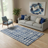 5' X 8' Navy Blue And Ivory Polka Dot Washable Area Rug With UV Protection