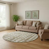 8' Taupe And Ivory Polka Dot Washable Round Rug With UV Protection